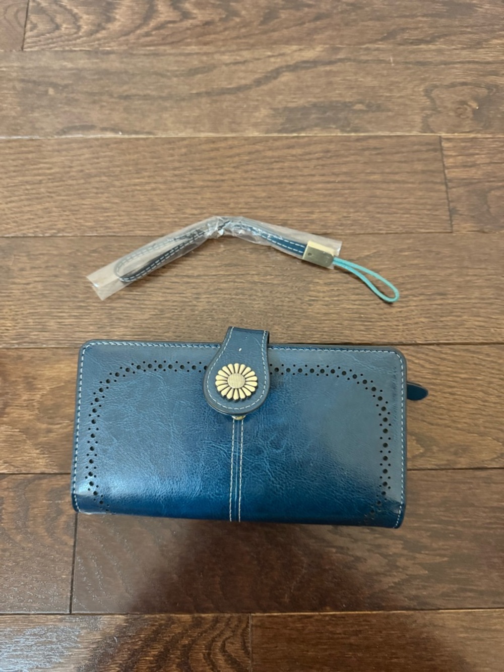 Blue Women’s Leather Wallet with Floral Snap